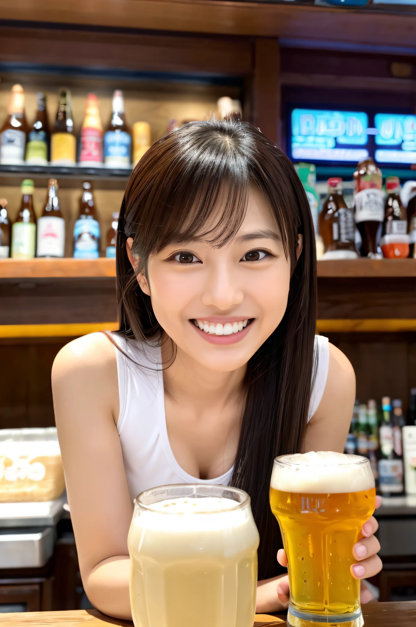 Izakaya、woman、Smiling with beer