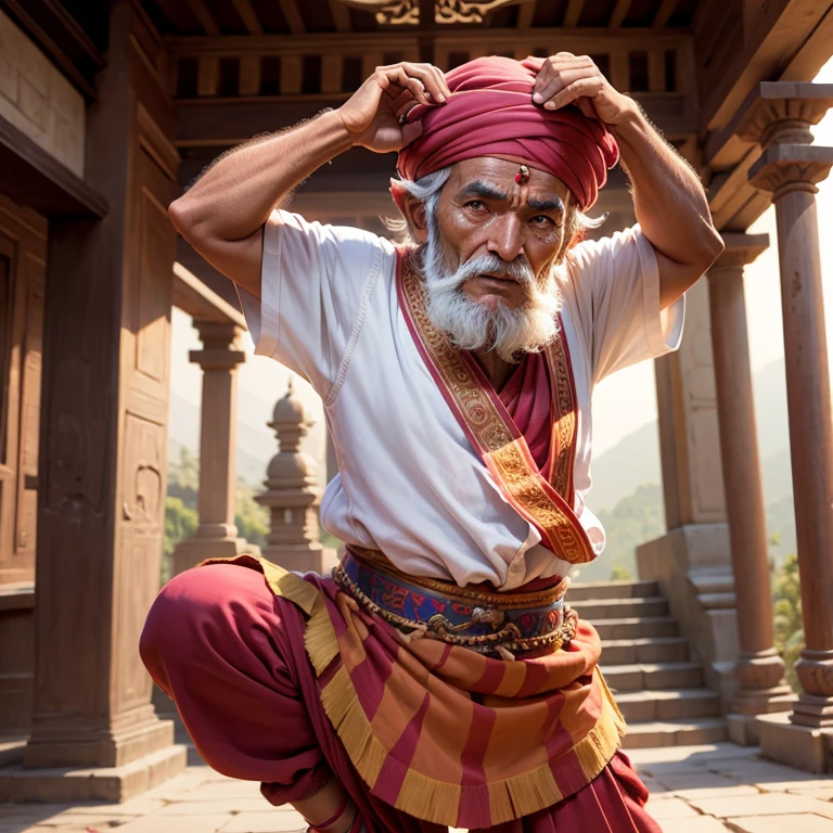Nepali old man dancing in tample