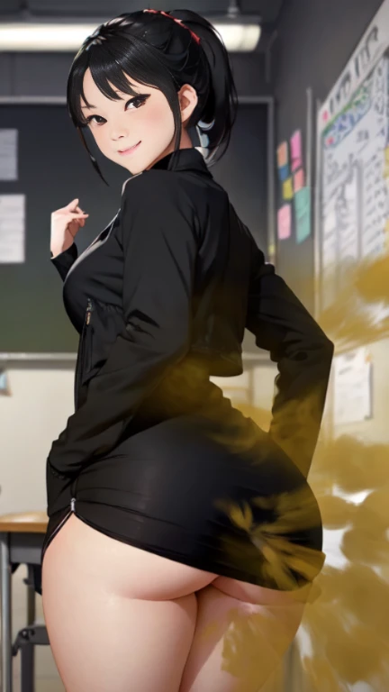 ((velocity)),Yellow smoke,Attacked by farts, (((Women farting))),(girl farting while stand)),smiled faintly,velocity,(Yellow smoke is rising))(a female teacher), (wearing a white thigh-high dress), (wearing a black jacket), (standing facing the screen),(her butt facing the screen)) (ponytail black hair),(Asian woman),(classroom),(masterpiece:1.2、top-quality)、(the Extremely Detailed CG Unity 8K Wallpapers、ultra-detailliert、Best Shadows)、(细致背景)、(The best lighting、extremely delicate and beautiful)、depth of fields、1girl in、alone