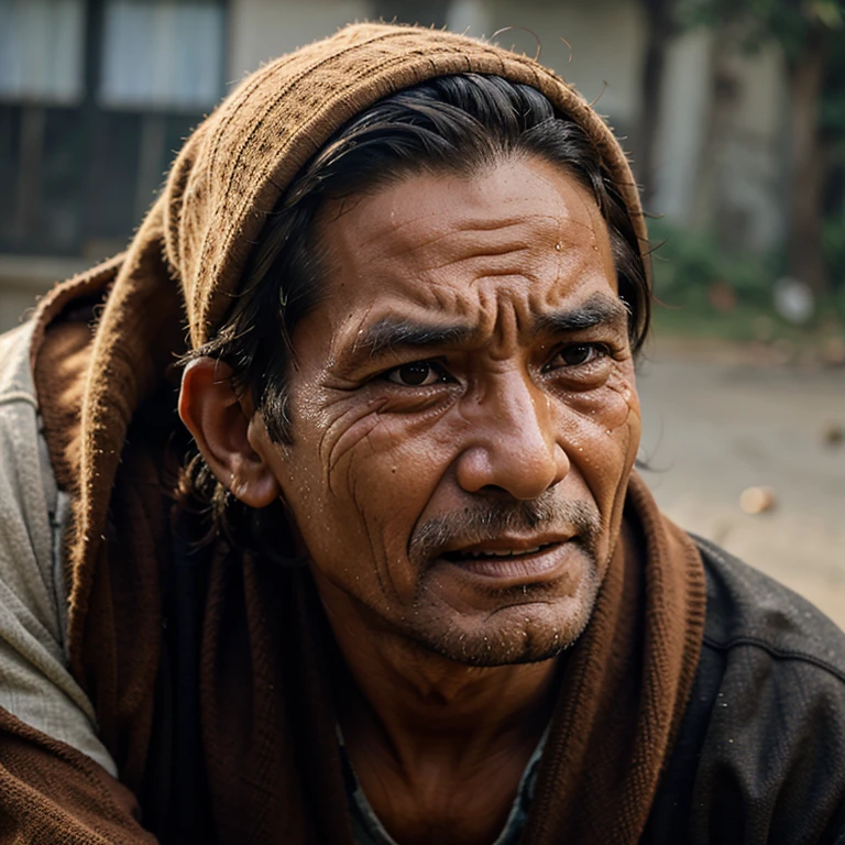 Old Nepali man crying on Young son