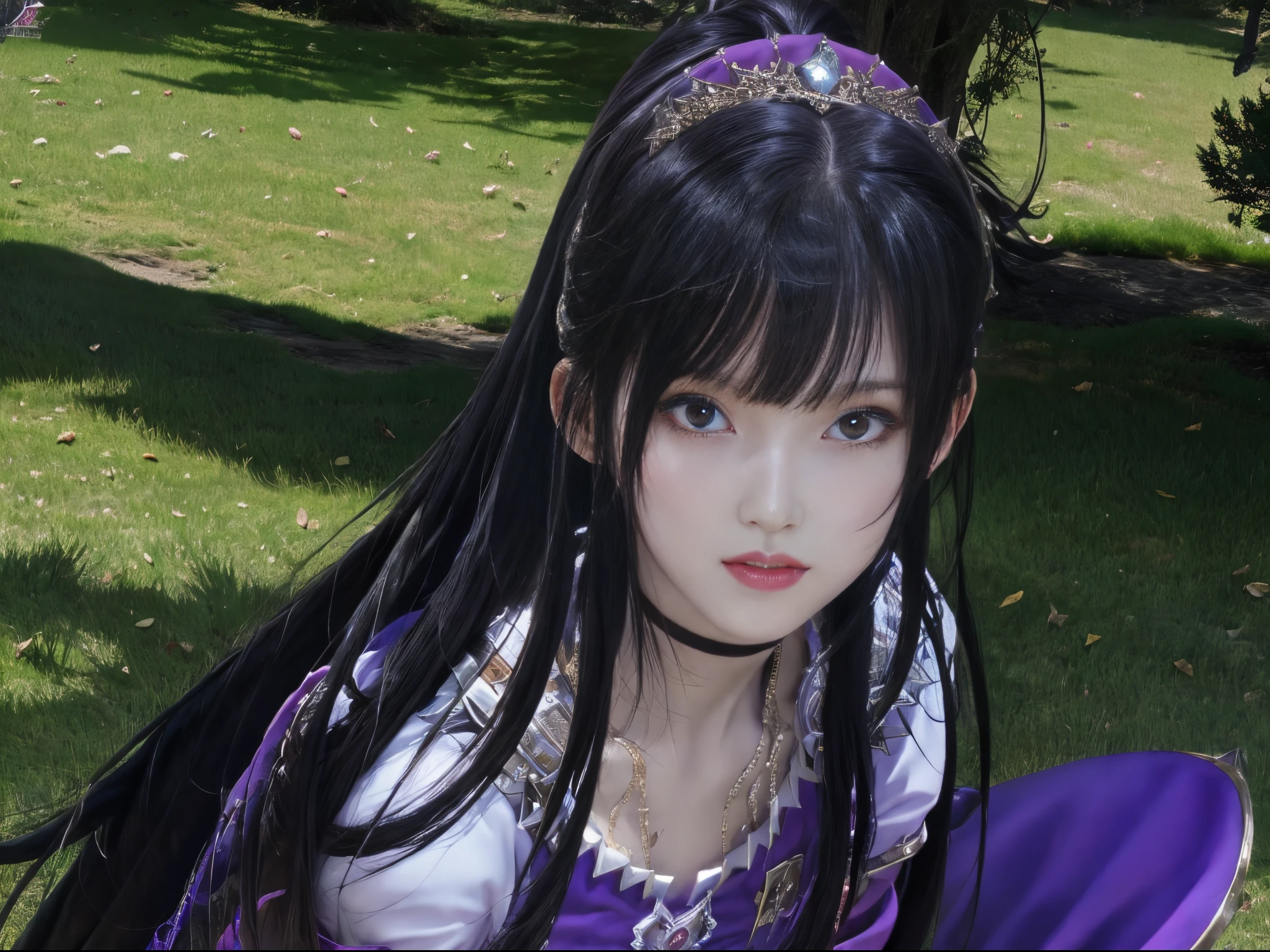 a close up of a woman with a purple and black costume, shadowbringers cinematic, 4 k detail fantasy, a beautiful fantasy empress, game cg, xianxia fantasy, xianxia hero, 2. 5 d cgi anime fantasy artwork, cinematic goddess close shot, ruan jia and artgerm, wow 4 k detail fantasy, hyperdetailed fantasy character