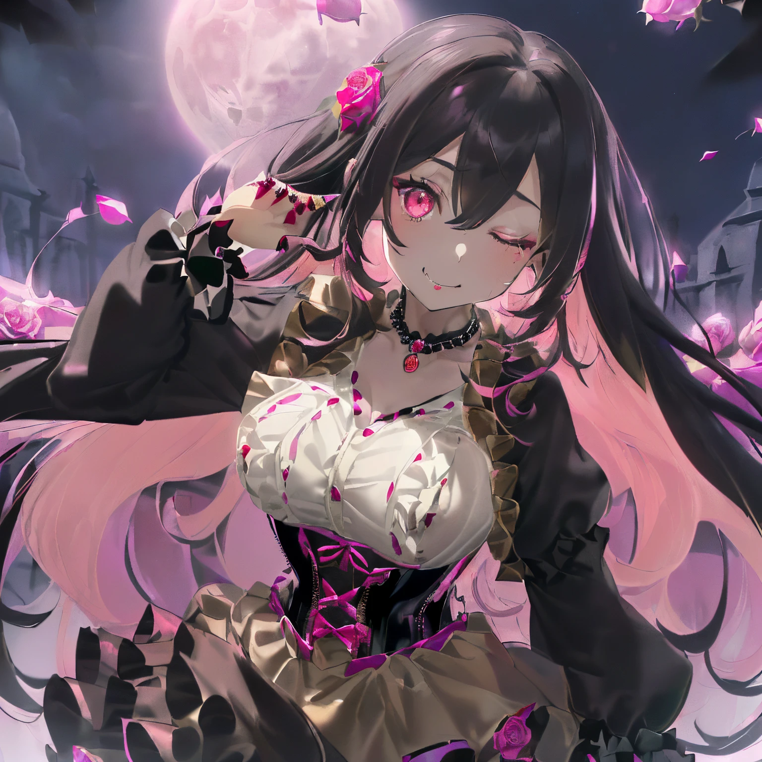 A demon girl,Royal sister,Black hair,Red eyes,Evil,Sexy,Beautiful figure,Black high heels,((Pure purple background))