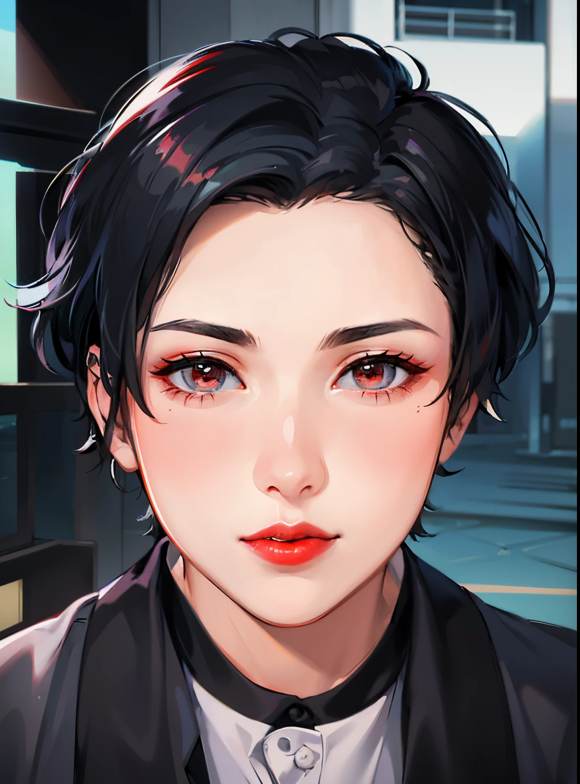 There is a woman in glasses and a black top posing for a photo, 18 years old, thick red lips, Profile picture, Profile photo, 2 2 years old, taken in the early 2020s, Profile photo, thick lips , 21 years old, 2 3 years old, ayahausca, 1 6 years old, red lips, Big boobs, cute face