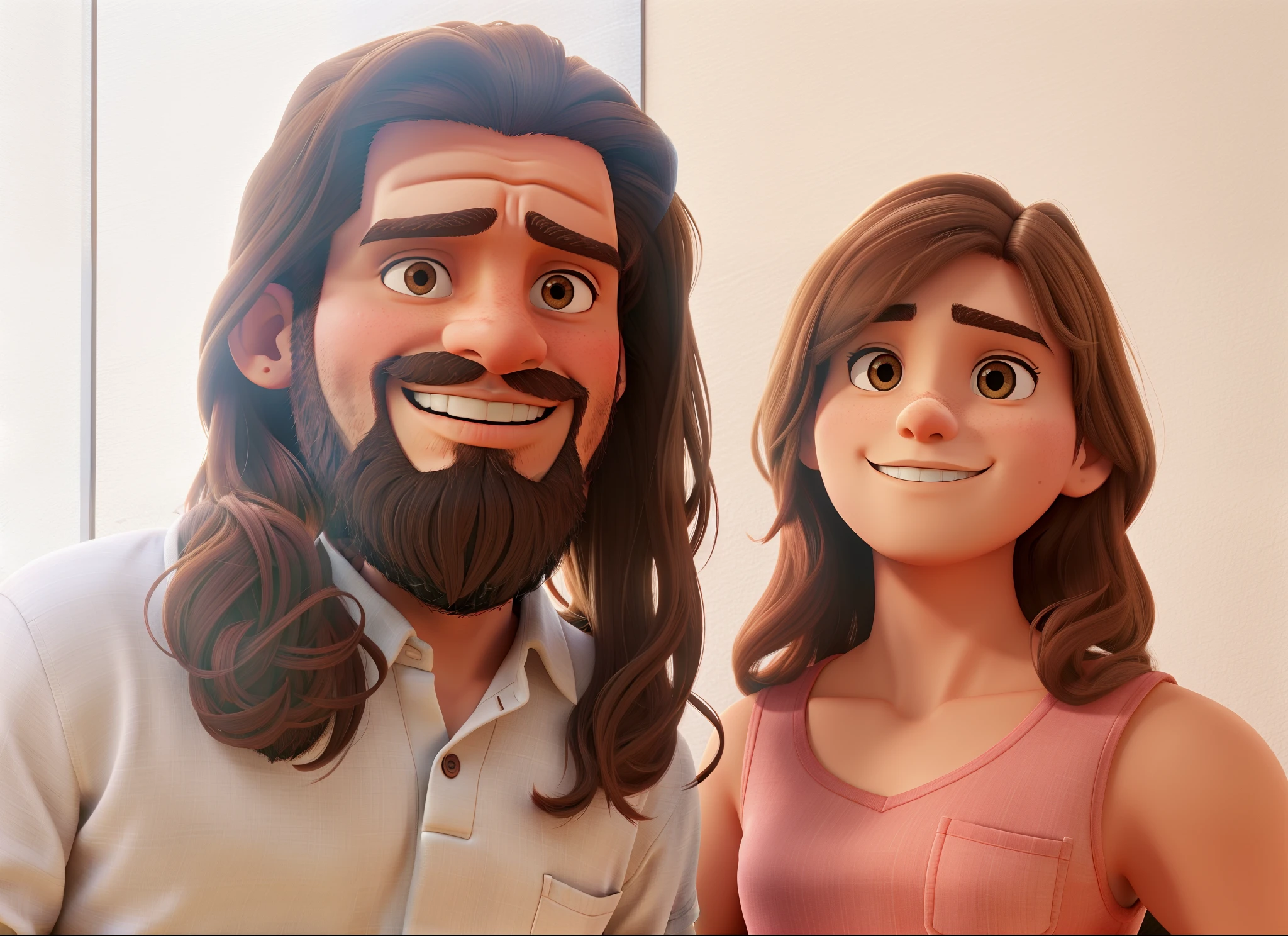 homem com barba marrom, with age daughter without glasses, Waiting for Uber at the entrance to the condominium, alta qualidade, best quality
