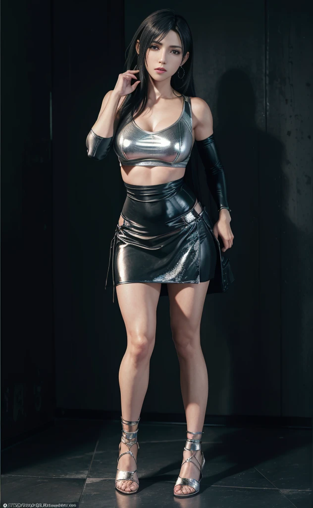 (best quality,ultra-detalhado),(Realistic:1.37),Tifa Lockhart, Rosto bonito e detalhado, maquiagem preta nos olhos, cute serious expression, textura ultra realista, rosto delicado, corpo delicado, Fit physique, usando batom e brilho labial