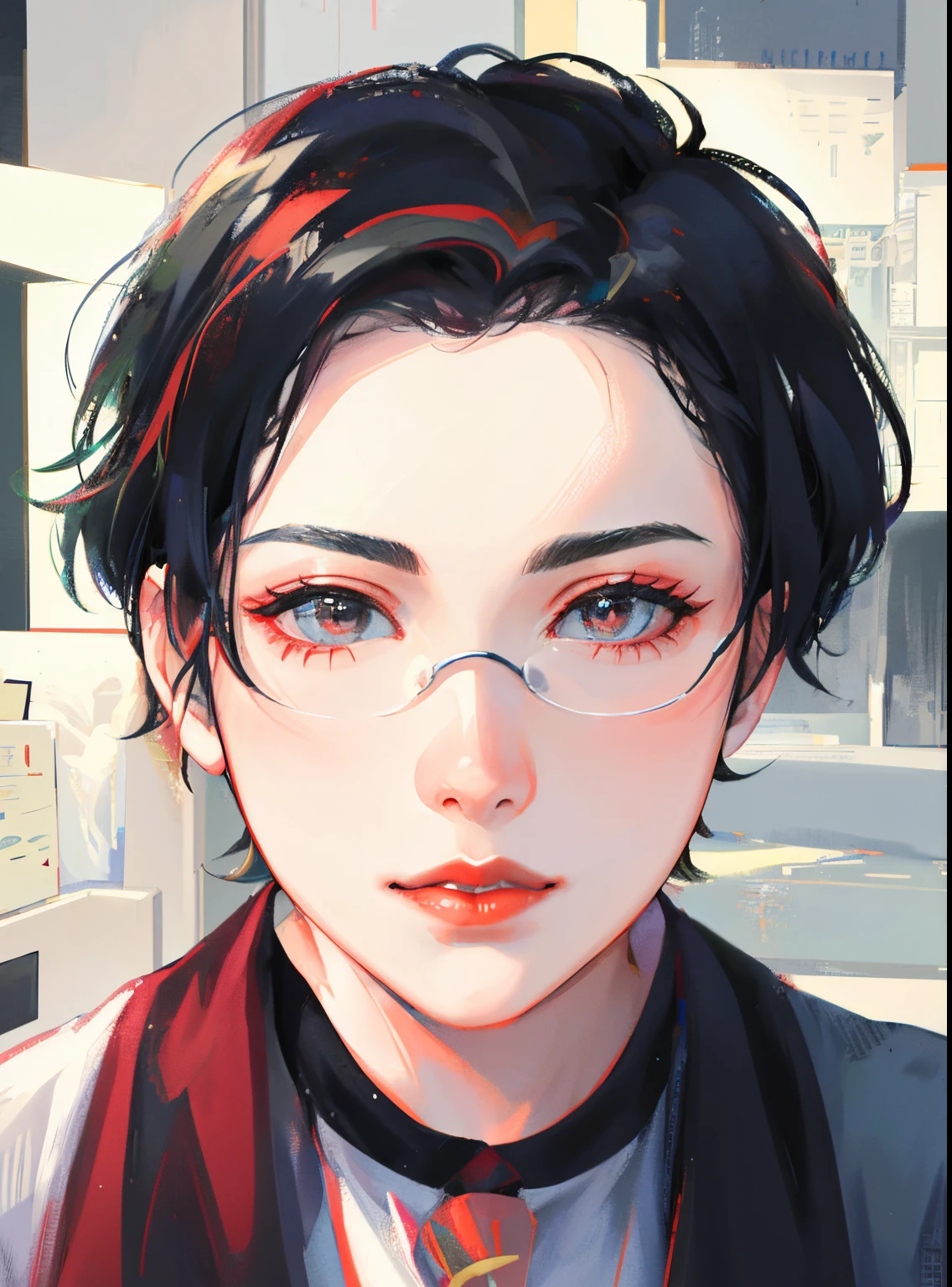 There is a woman in glasses and a black top posing for a photo, 18 years old, thick red lips, Profile picture, Profile photo, 2 , taken in the early 2020s, Profile photo, thick lips , 21 years old, 2 3 years old, 1 6 years old, red lips, cute face