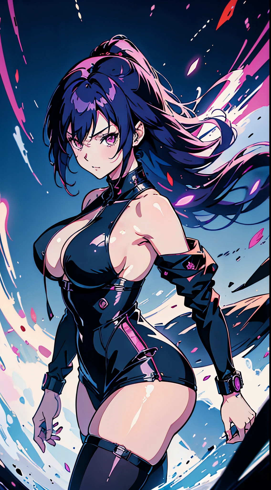 kusanagi motoko, Purple colored hair, red eyes,Anime style woman wearing black tights， anime《Fantasma na Concha》Curly, kusanagi, Misato Katsuragi, Inspired by Morikage Hisumi, anime, Fantasma na Concha, Ghost in the Shell style,seductive anime girls, Anime cute art style, smooth anime cg art, thicc, Anime girl wearing black dress, photorealistic anime girl rendering, ECCHI anime style, realistic anime 3D style, attractive anime girls, noire moody scene, [ 4K digital art ]!!