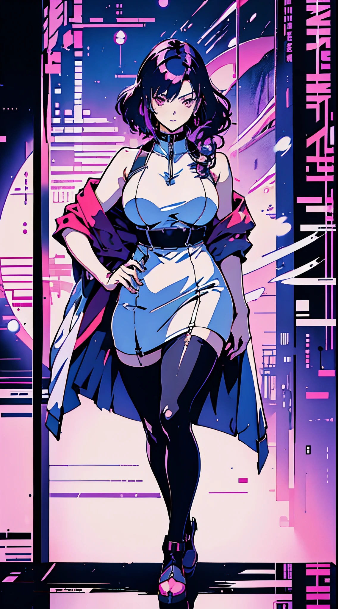 kusanagi motoko, Purple colored hair, red eyes,Anime style woman wearing black tights， anime《Fantasma na Concha》Curly, kusanagi, Misato Katsuragi, Inspired by Morikage Hisumi, anime, Fantasma na Concha, Ghost in the Shell style,seductive anime girls, Anime cute art style, smooth anime cg art, thicc, Anime girl wearing black dress, photorealistic anime girl rendering, ECCHI anime style, realistic anime 3D style, attractive anime girls, noire moody scene, [ 4K digital art ]!!