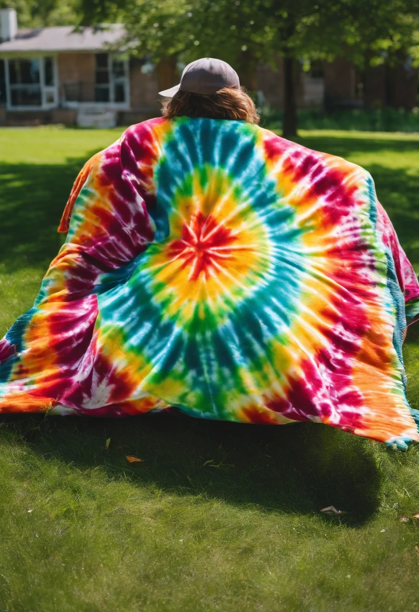 A photo of a vibrant tie-dye patterned blanket spread out on the grass with a joint and a bag of top-shelf green on top,Clerks, Mallrats, Jay and Silent Bob Strike Back,Jay and Silent Bob, male