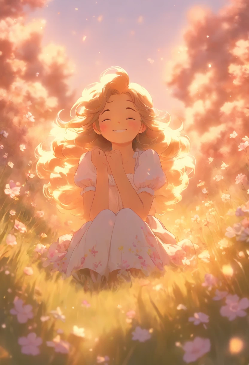 (best quality,4k,8k,highres,masterpiece:1.2),ultra-detailed,(realistic,photorealistic,photo-realistic:1.37),anime,80s-style,1girl,sitting,field of flowers,looking at the camera,smiling,pastel colors,detailed eyes and face,sunlit,soft pastel landscape,vintage vibe,vibrant colors,vintage anime expressions,dress with ruffles,long hair,flowing in the wind,dreamy,blurred background,butterflies surrounding her,joyful expression,peaceful atmosphere,beautifully textured,subtle lighting,retro aesthetic,nostalgic,gentle breeze,serene,tranquil scene,purple tones,sparkling eyes,warm sunlight filtering through the trees,delicate petals,playful flowers,daydreaming,positive energy,storybook-like,enchanted,depth and perspective,grassy meadow,relaxing,harmonious composition,vivid anime style,serene watercolor-like strokes,quiet afternoon,artistic rendering,whimsical,calm and inviting,soothing colors