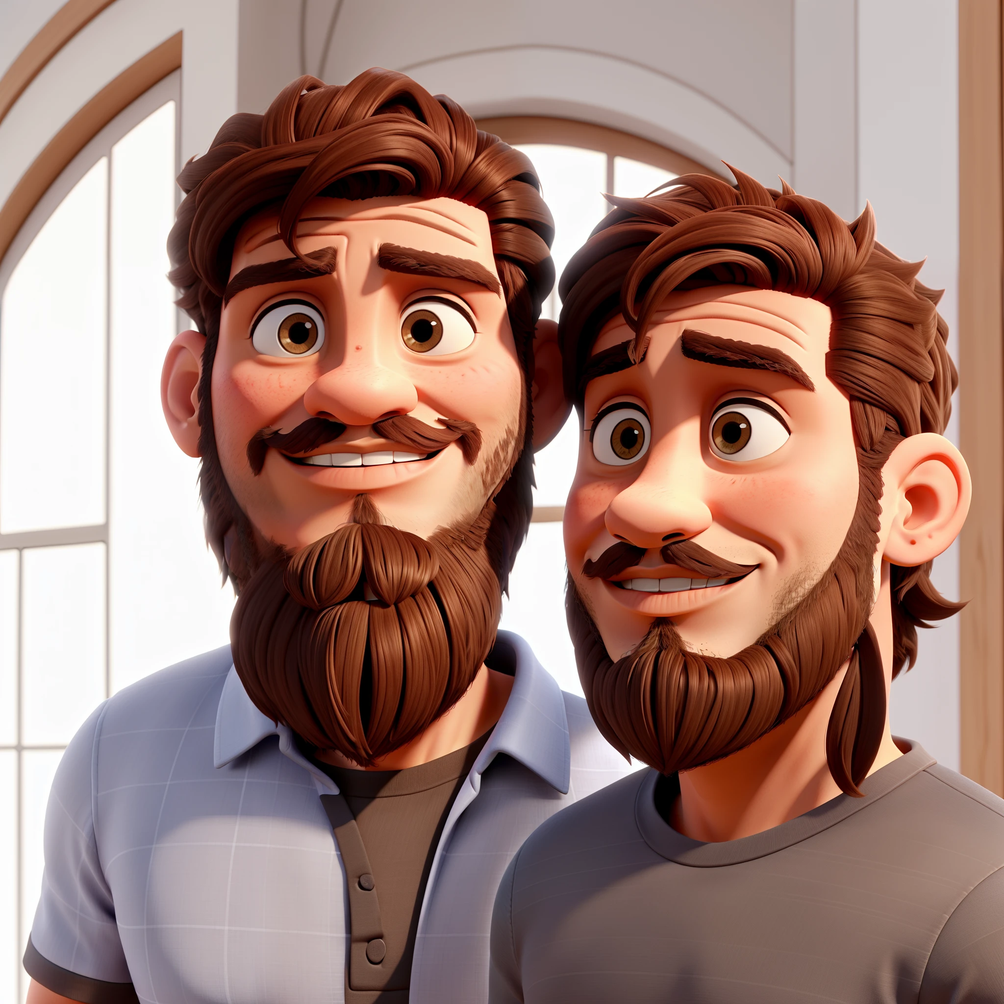 homem  com ,olhos pequenos, com barba marrom fechada o rosto, com sua amiga,da cor parda, vindo de um casamento, alta qualidade, best quality