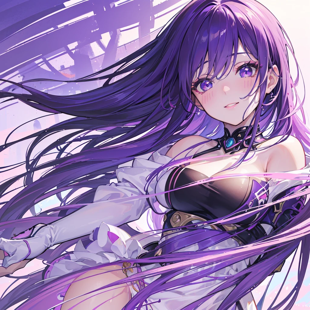 Purple hair, shoulder length hair