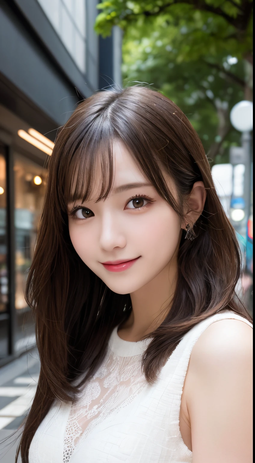 masutepiece, Best Quality, Illustration, Ultra-detailed, finely detail, hight resolution, 8K Wallpaper, Perfect dynamic composition, Beautiful detailed eyes, Trendy Women's Fashion Winter Clothes,Medium Hair,Small breasts natural color lip, Bold sexy poses,Smile,Harajuku、20 years girl、Cute、Sexy shot looking at camera