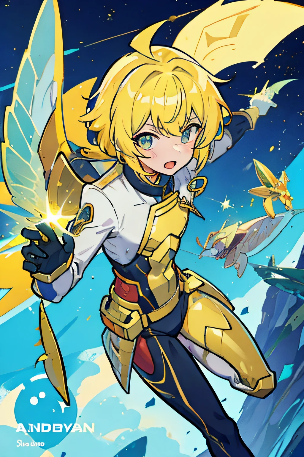 Golden haired Shark boy, Scales, Wings, sci fi