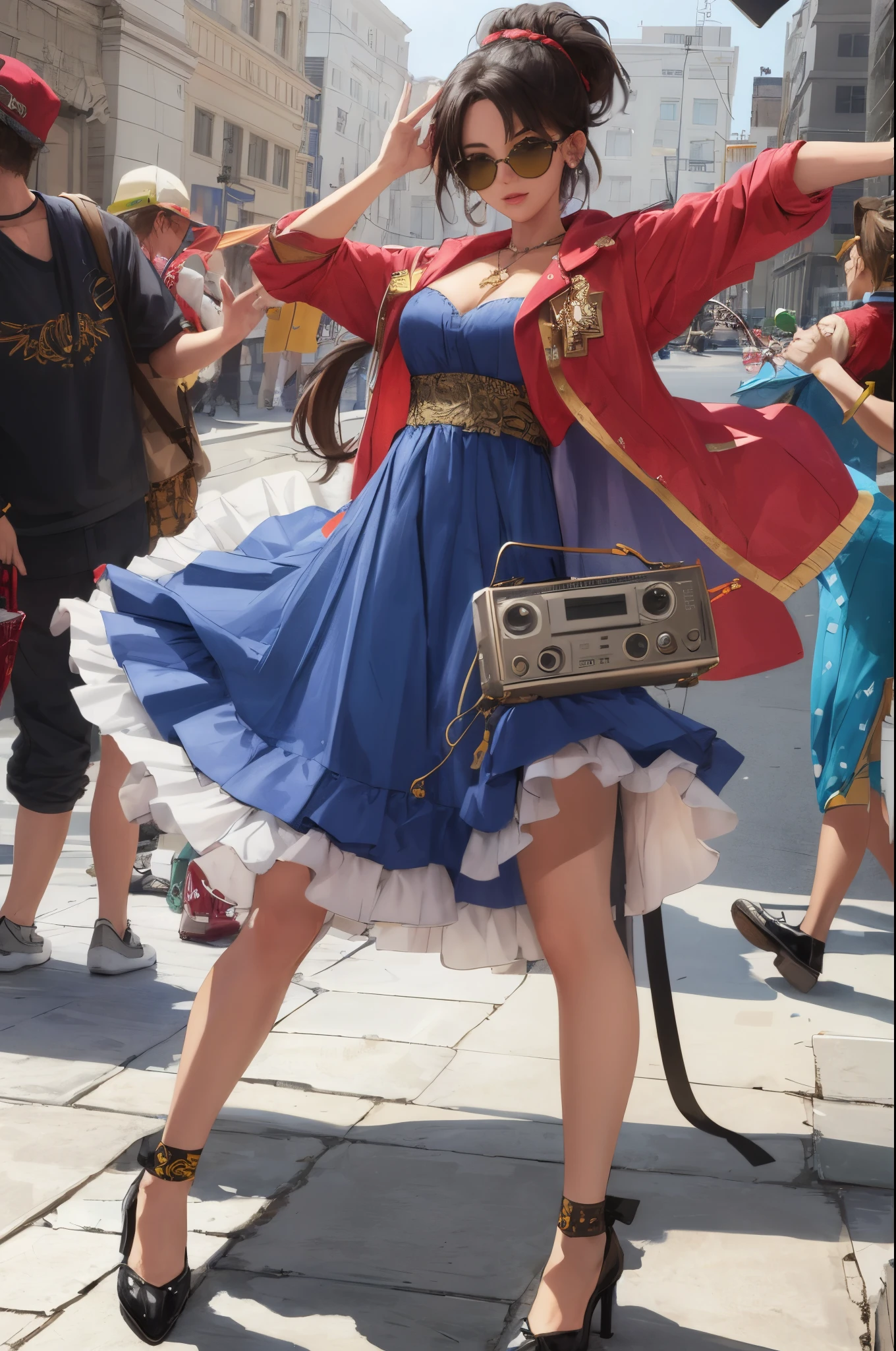 Make me a dnd character that loves dancing and dresses up like a street dancer with cool shades but carries a boombox