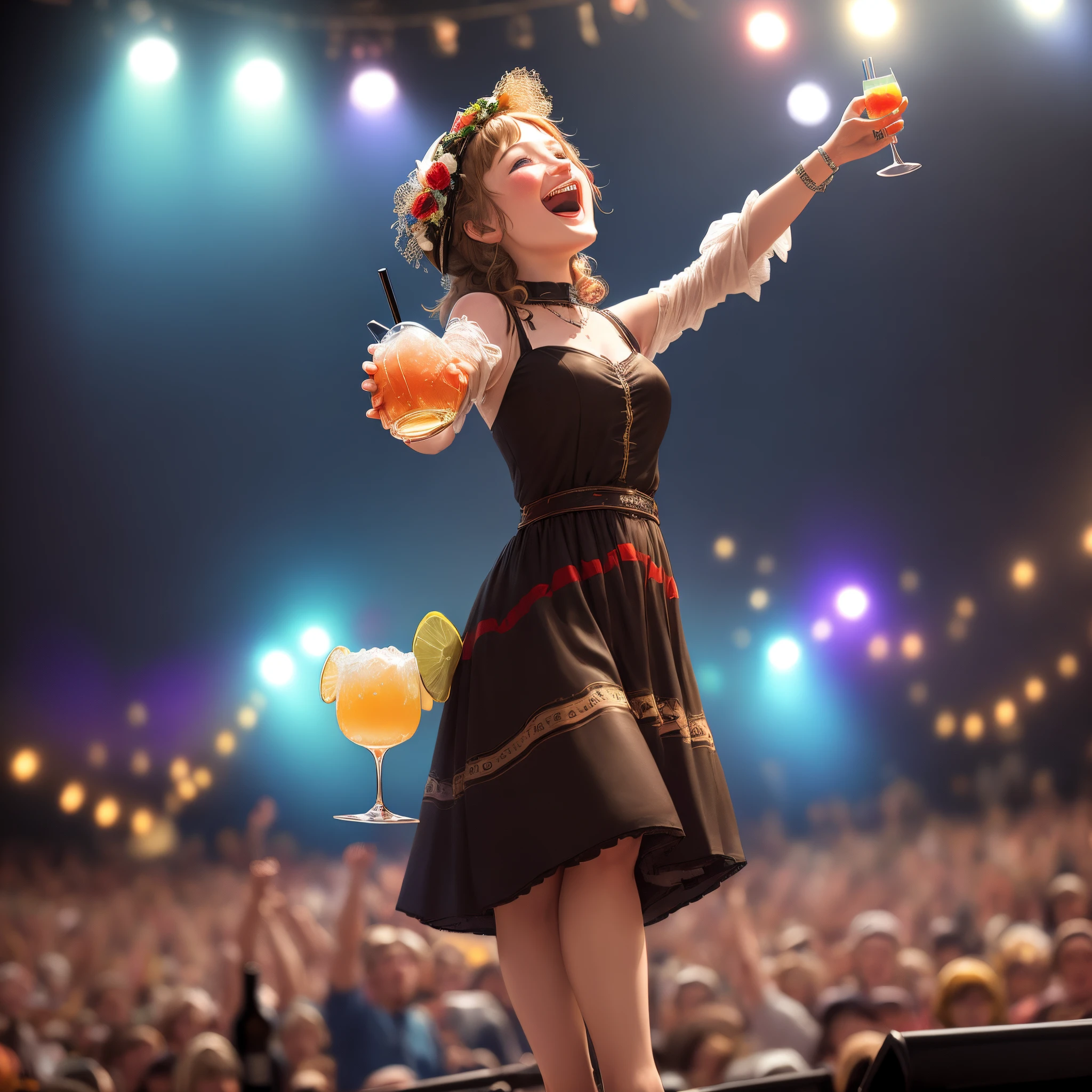 The theme is Drinks Music Festival,From an upward perspective,The singing protagonist toasts with the audience