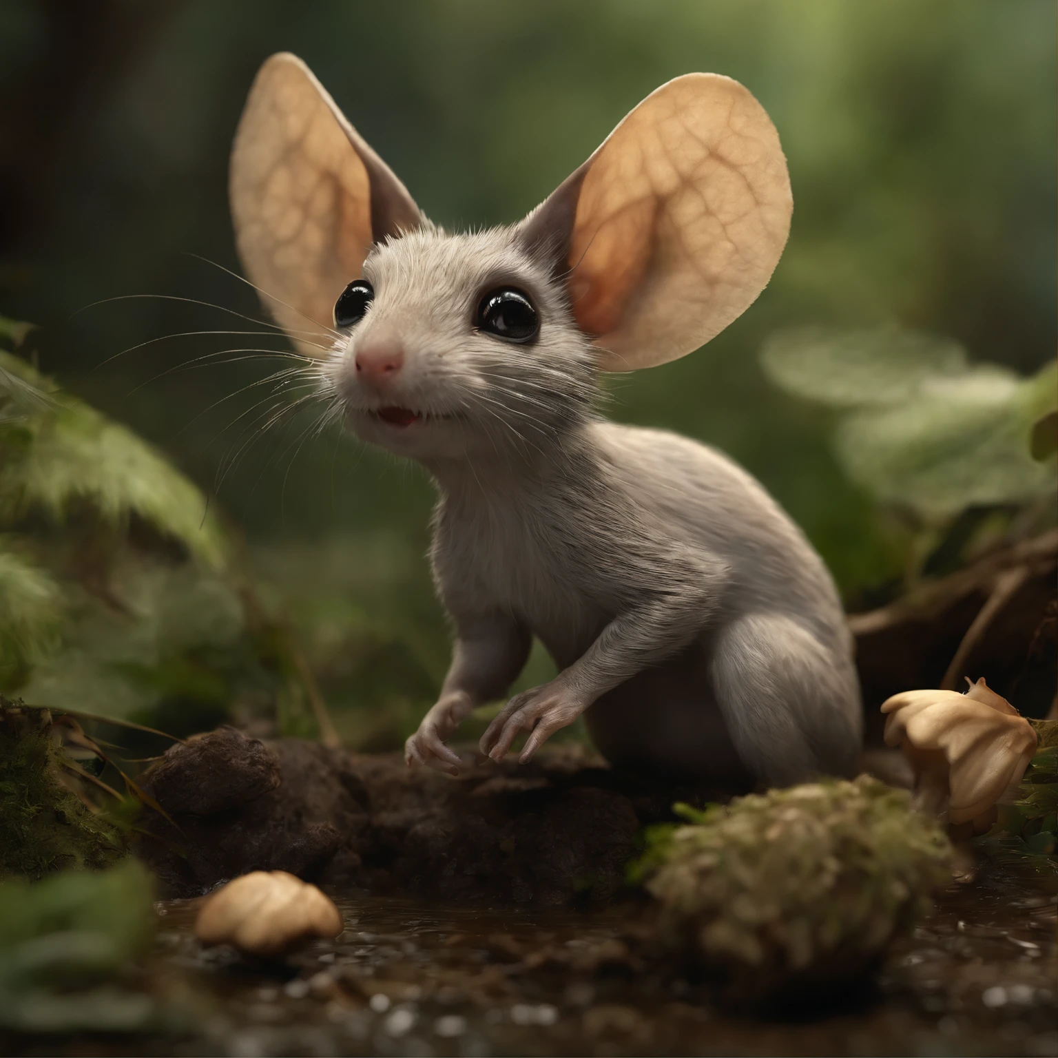 (CBZBB:1.25),gremlin looks like a jerboa, gremlin - jerboa((gremlin)), in a clearing under an oak tree, holding a large acorn in his paws, CBZBB,Cute, Small, baby, Beautiful, Fantasy art, deviant art, trending artstation, Digital Art, Detailed, Realistic, humanoid, character, tiny, Cinematic shot, cinematic portrait of a mole, cute character, looks like a gremlin, Looks like a jerboa,gremlin, jerboa-like, bright silver and brown, tail, large ears, shaggy tail, elongated nose,,, covered with silver fur, holding a large acorn in his paws, water, Burrow, tree roots stick out from the walls in the hole, mushrooms sticking out of the ground, Best Quality, Masterpiece, in style of dark fantasy art,真实感, Realism, tmasterpiece, Brad Jongsan walks in the jungle (Night of the Fireflies), (higly detailed: 1 1), rough face, natural skin, hiquality, NSFW, pretty eyes, (Detailed face and eyes), (s face: 1 2), tumult, Complementary, real-photo, ......PSD, Lightweight Film Photography, sharp-focus, contrast lighting, Detail Skin, high resolution 8k, Crazy detailing, Realistic, professional photo of a, 8K UHD, dslr, soft light, hiquality, film grains, Fujifilm XT3, dark fantasy style,