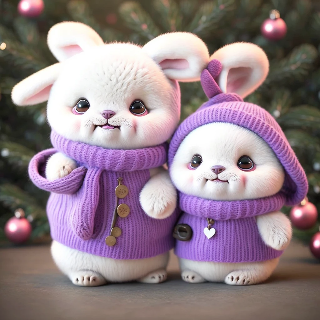 Cute panda in Christmas colors,There are two good friends,Pink Shiba Inu and purple bunny,Need 8 sets of funny emoticons of them together
