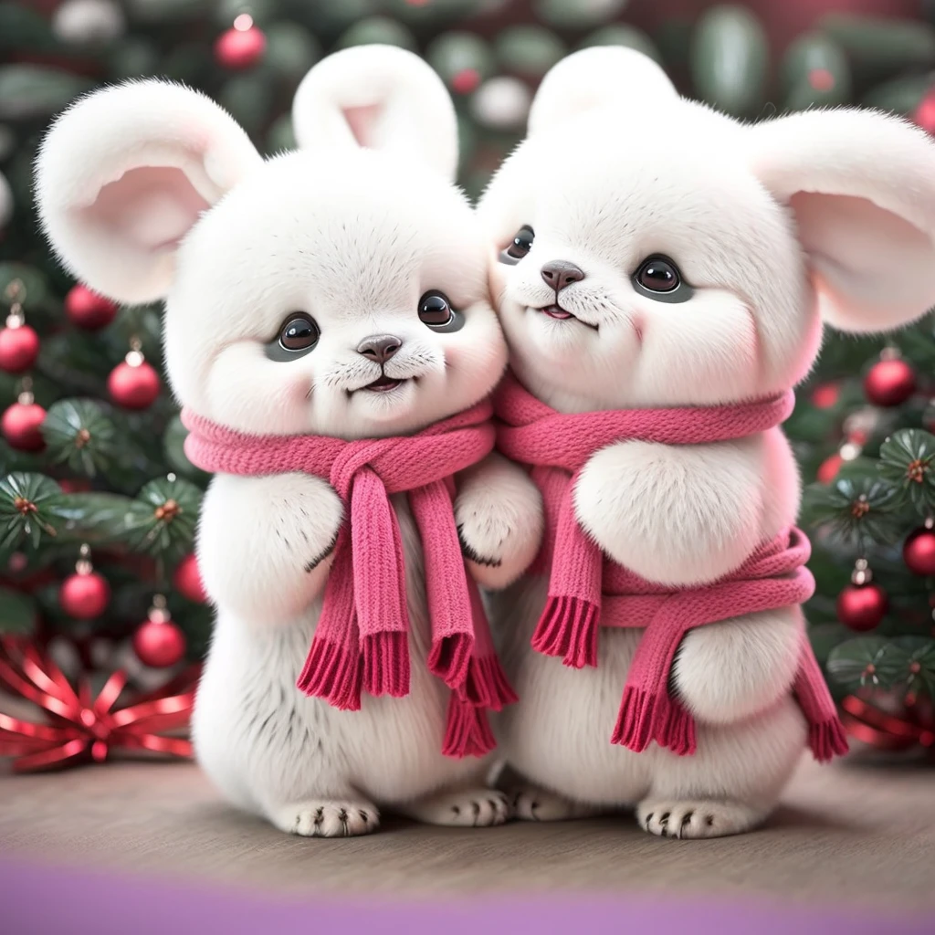 Cute panda in Christmas colors,There are two good friends,Pink Shiba Inu and purple bunny,Need 8 sets of funny emoticons of them together