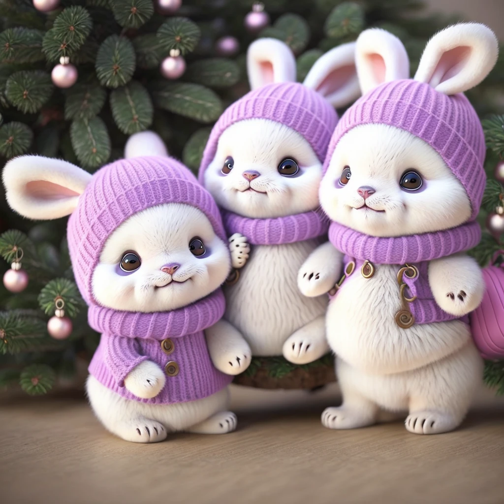 Cute panda in Christmas colors,There are two good friends,Pink Shiba Inu and purple bunny,Need 8 sets of funny emoticons of them together