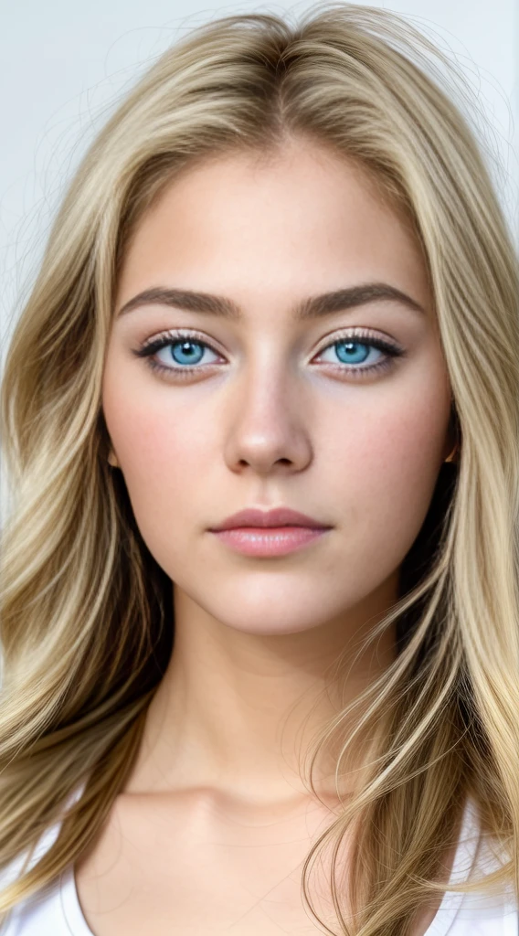 masterpiece, best quality, 1girl, from below, shorts, crop top, blonde hair, blue eyes, skin texture