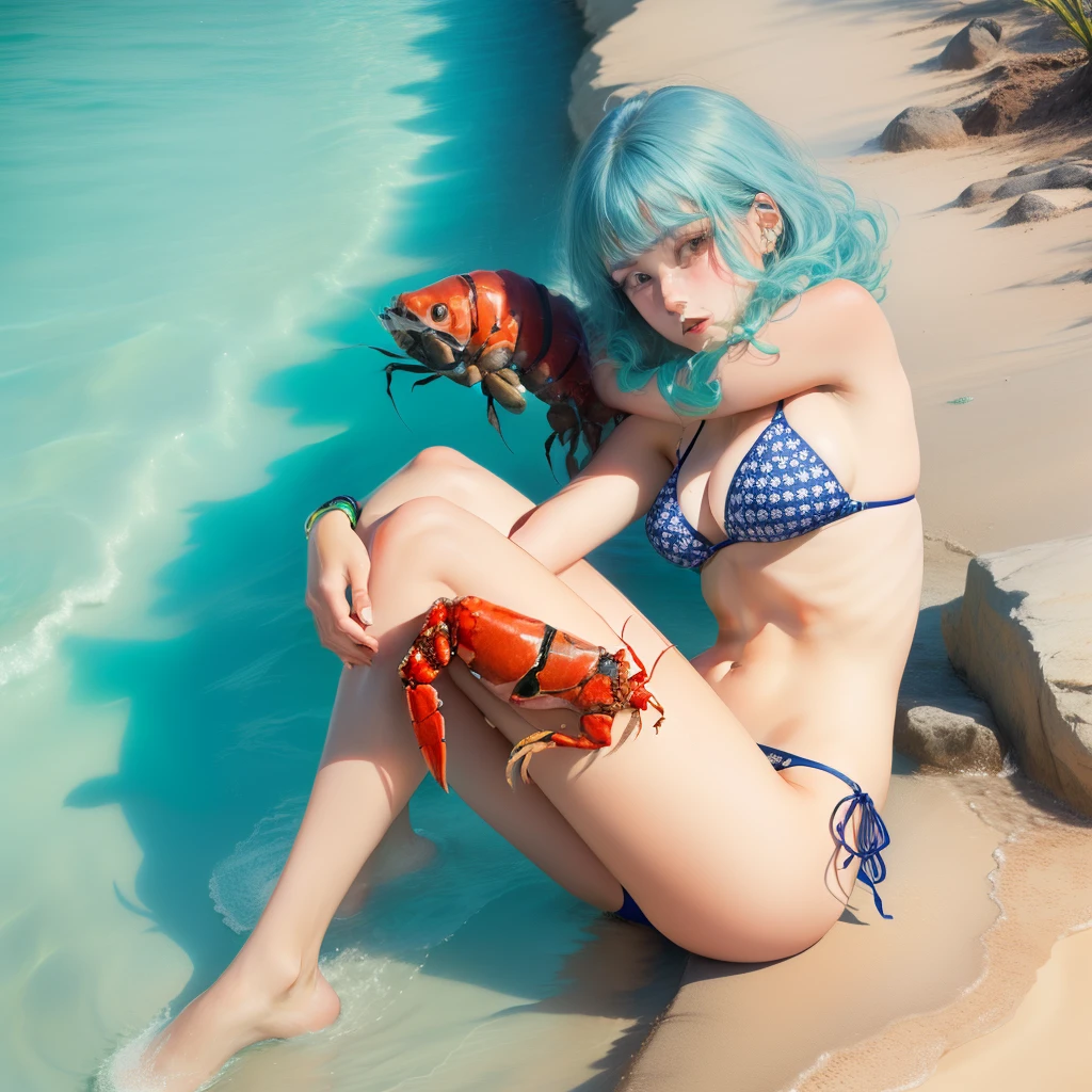 A mini bikini on my right elbow and two crayfish on my left knee.