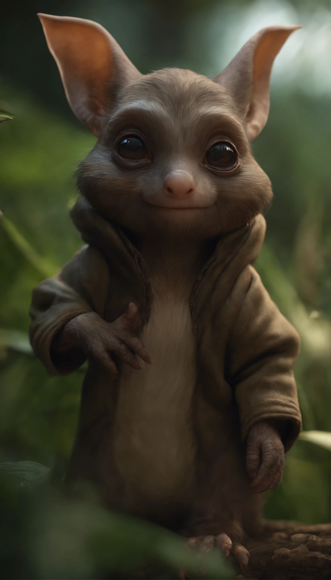 (CBZBB:1.25), ((gremlin),Zhkute, , Beautiful, Fantasy art, deviant art, trending artstation, Digital Art, Detailed, Realistic, humanoid, character, tiny, Cinematic shot, cinematic portrait of a mole gremlin, cute character, looks like a gremlin, large ears, elongated nose,,, 真实感, Realism, tmasterpiece, Brad Jongsan walks in the jungle (Night of the Fireflies), (higly detailed: 1 1), rough face, natural skin, hiquality, NSFW, pretty eyes, (Detailed face and eyes), (s face: 1 2), tumult, Complementary, real-photo, ....PSD, Lightweight Film Photography, sharp-focus, contrast lighting, Detail Skin, high resolution 8k, Crazy detailing, Realistic, professional photo of a, 8K UHD, dslr, soft light, hiquality, film grains, Fujifilm XT3