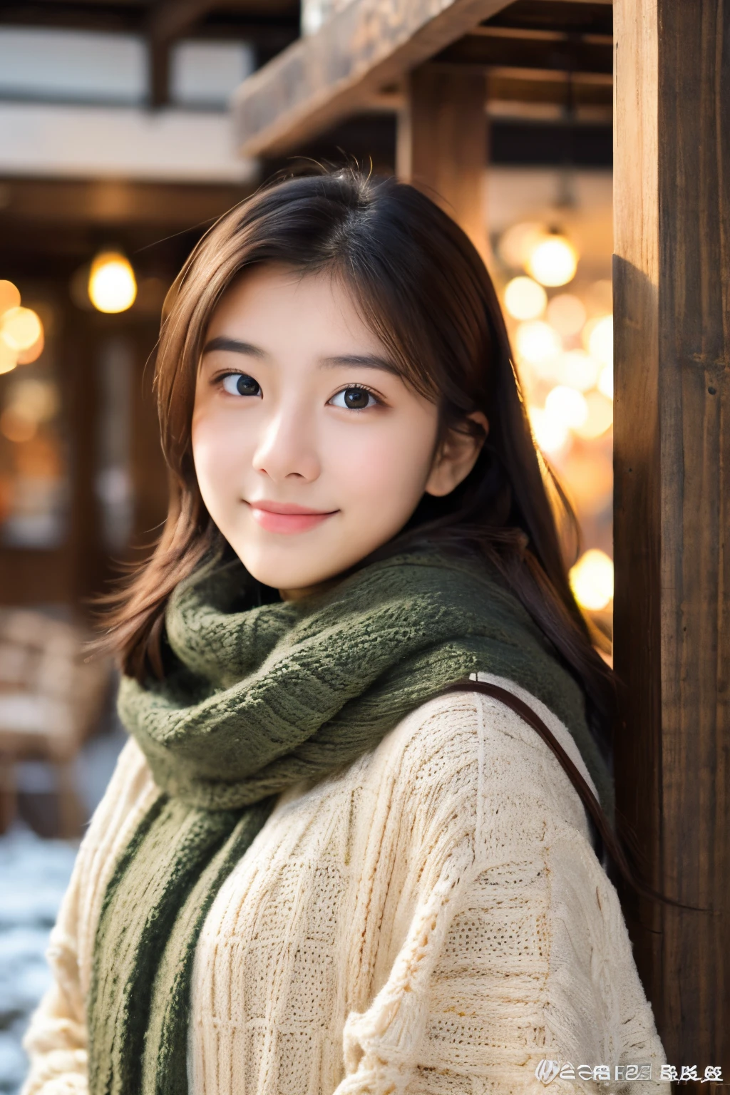 19 years old, College girl, Indoors, Front-facing Cute winter clothes upper body up of face Beautie
