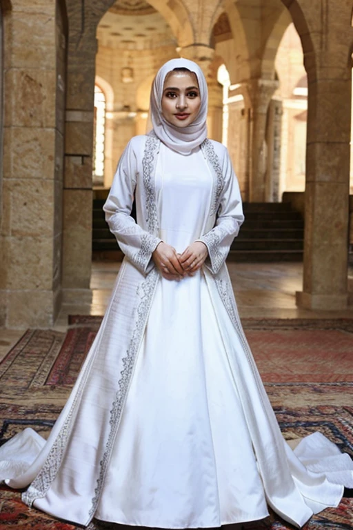 syrian, beautiful, pretty, cute, 20 years old, hijab, abaya (turkish style), beautiful abaya, full pic, bride, wedding, white