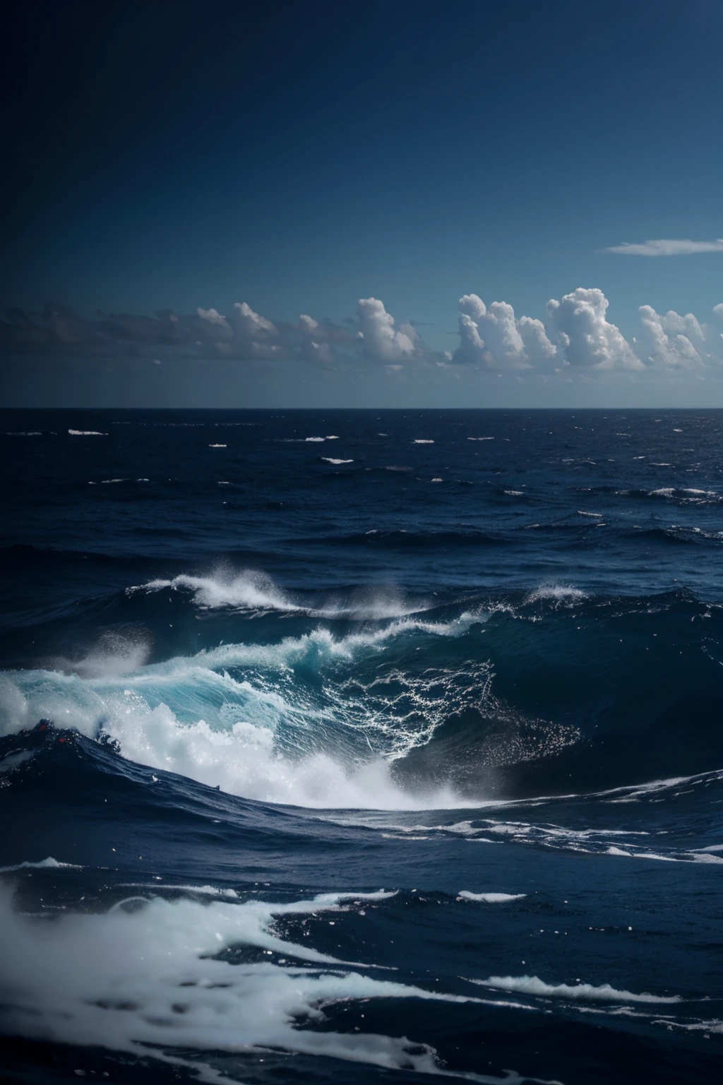 ocean depth background, dark, 4k, blue white color realistic