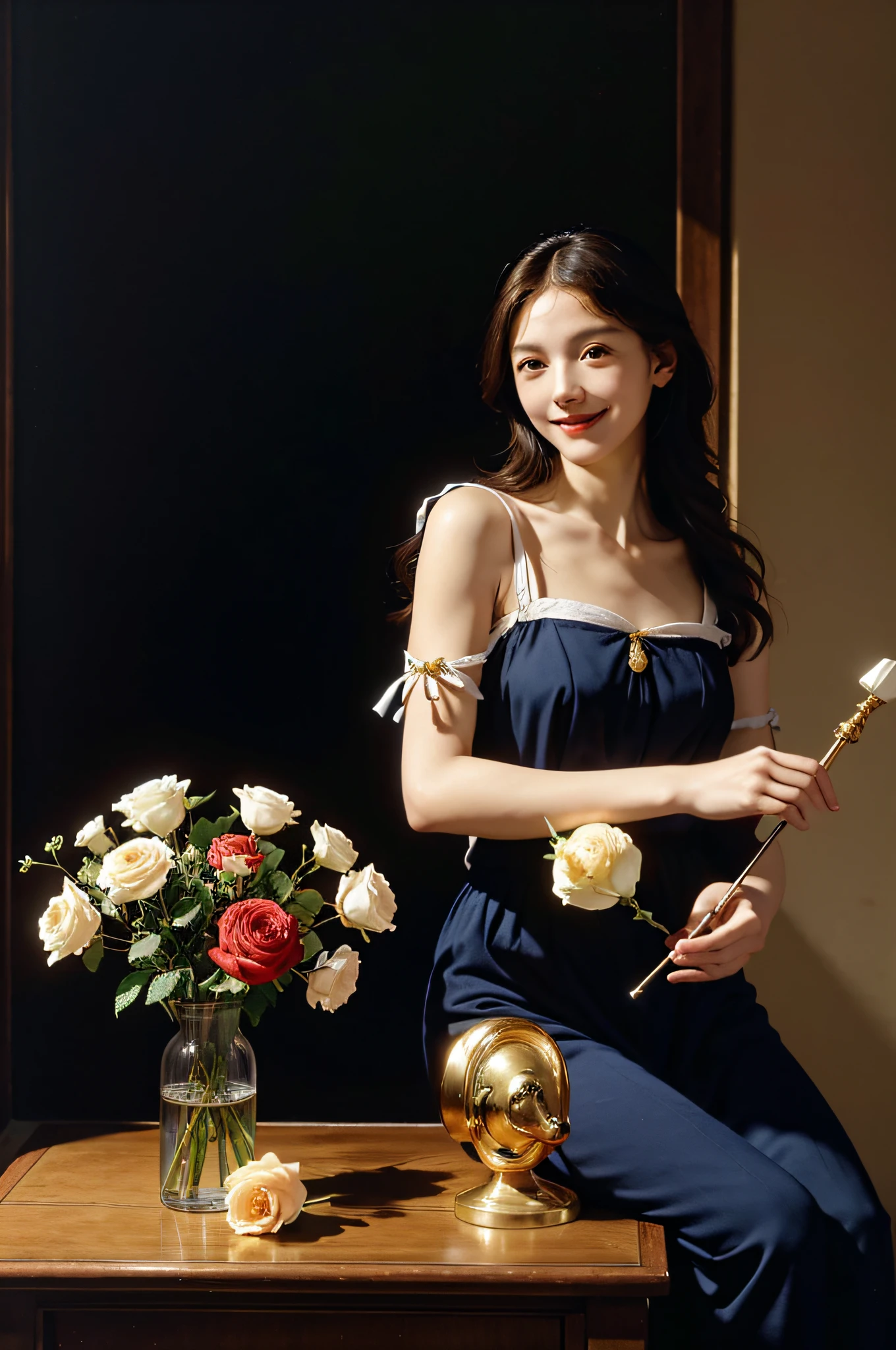 12 zodiac signs,Vigée Leblanc style,Math、Astronomical utensils,astronault,Roses in a vase,fruits,cute little,A smile,Ancient Greek costumes,Paintings by Sandro Botticelli,Costume with stretched shoulders,huge smile,Caravaggio&#39;shading