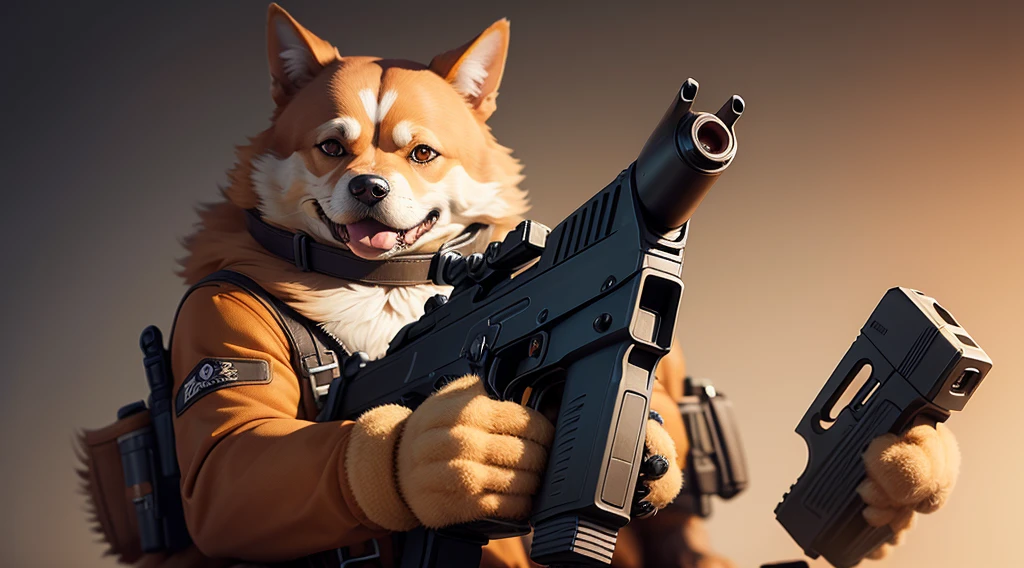 Anthropomorphic dog with gun