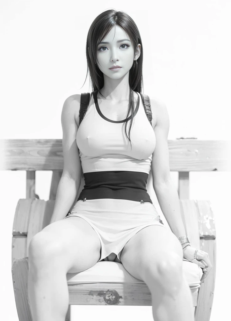 (best quality,ultra-detalhado),(Realistic:1.37),Tifa Lockhart, Rosto bonito e detalhado, maquiagem preta nos olhos, serious expression, textura ultra realista, rosto delicado, corpo delicado, Fit physique, usando batom e brilho labial