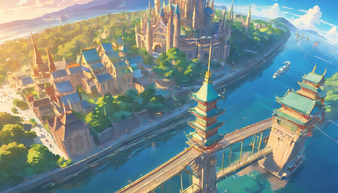 (masterpiece, best quality), world's best theme park, fantasy, magnificent, elaborate structure, sci-fi, view from above, perfect entertainment