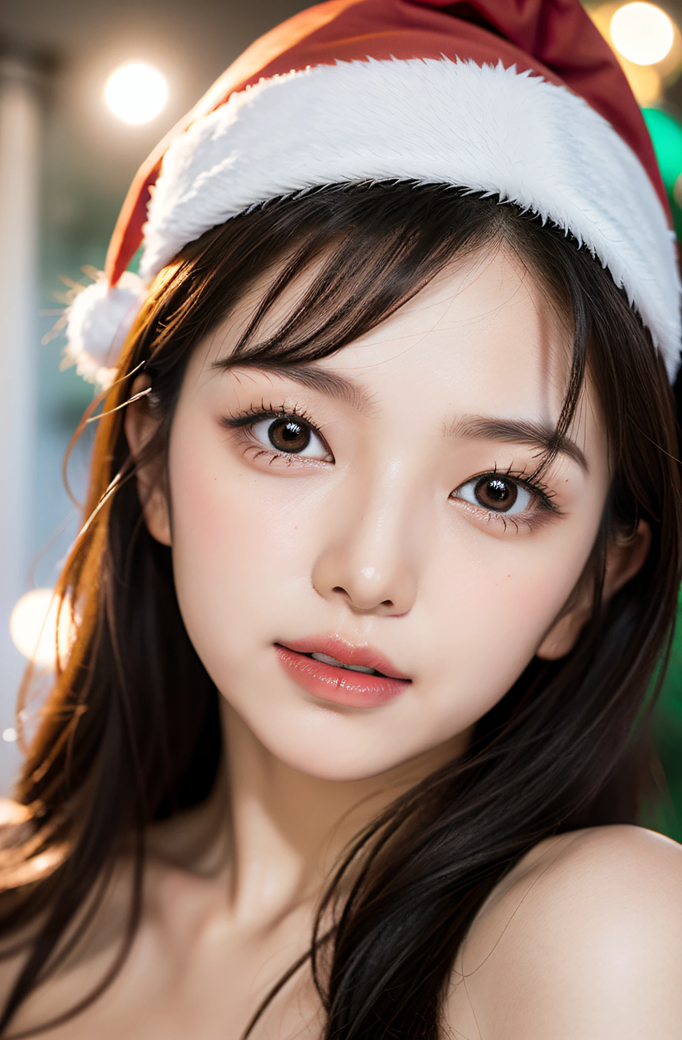 nipples exposed、santa claus、Surprise appearance at Christmas party、Photorealistic images of solo idols, Morning Musume inspired by Eri Kamei, Radiates charm and beauty with plenty of bust and subtle exposure of cleavage. The image is、Must reflect a real person of the highest quality, Powered by Ultra-HD (16 K) resolution, crisp detail, Vivid colors, Dynamic Range, Soft bokeh, Fine texture, Realistic realism, Pin Sharp Focus. 、The camera setup is、Nikon D850 and NIKKOR Z 58mm Boobs Boobs Boobs Boobs F。/0.95 S Noct lens, The setting must be ISO 64, F/0.95, Shutter speed is 1/60. --ar 16:9 - V5.1 --Style raw --Q 2 --S 750