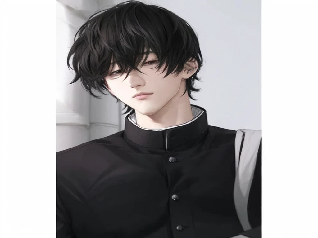a drawing of a man with a black jacket and a white shirt, inspired by Okumura Masanobu, inspired by Okumura Togyu, a handsome man,black short hair, anime handsome man, anime portrait of a handsome man, male anime character, male anime style, young anime man, manga style of kentaro miura
