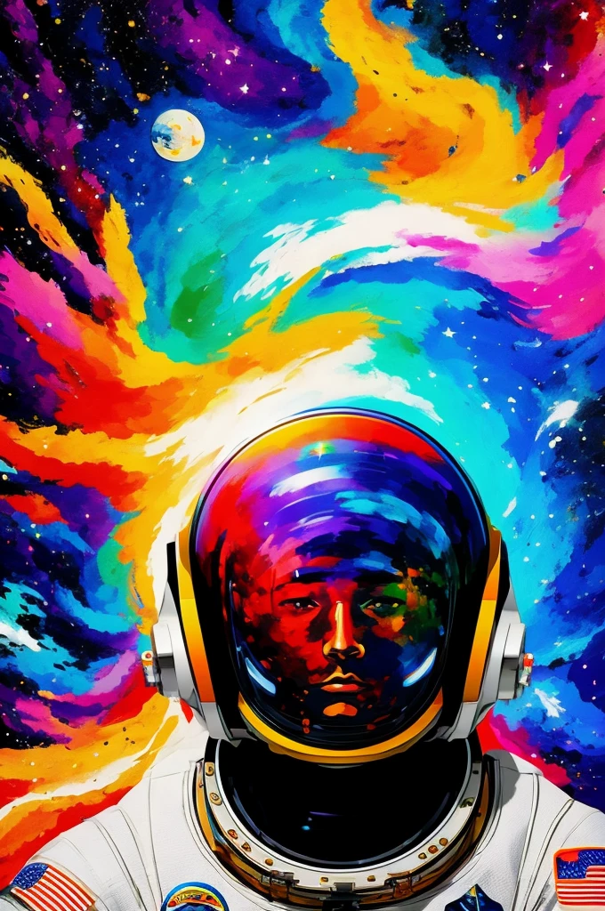 astronaut brushstroke technique in a psychedelic universe