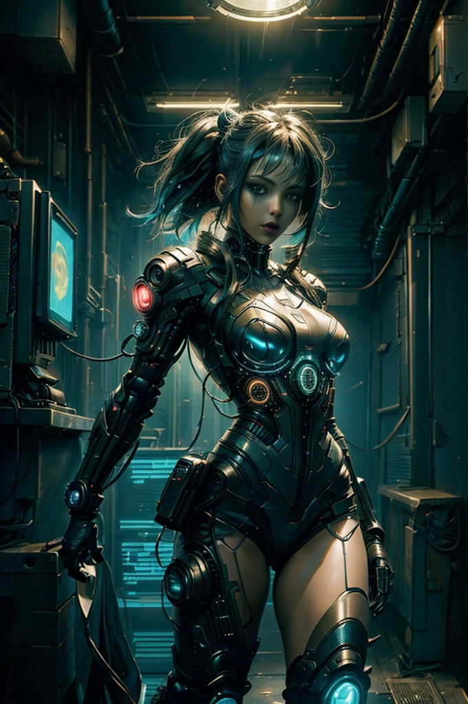 (fotorrealista:1.4) imagem de uma garota cyber punk, (qualidade superior, 8k, 32k, master part), (dynamic pose), ((facing camera)), (Looking at camera), cowboy shot, cabelos disformes, cabelos coloridos, roupas cyberpunk coloridas, profundidade de campo f/1.8, fundo da cidade cyberpunk, Cinematic lighting.