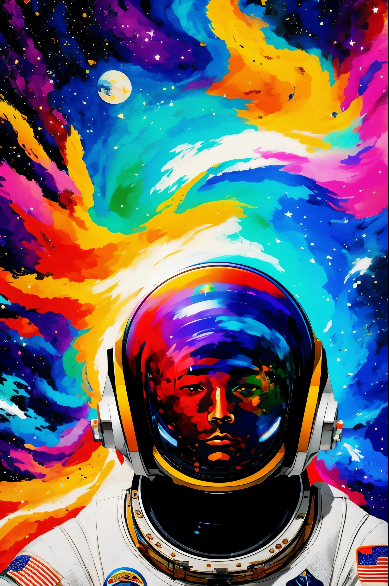 astronaut brushstroke technique in a psychedelic universe