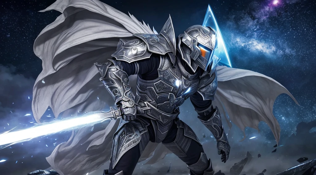 Cosmic Fallen Knight, Cosmic Gray, Estranhamente, hideous, cores muito brilhantes, light particles, There is bright light, Mshiv, Arte do papel de parede, papel de parede ultra HD, artistic, intricada
