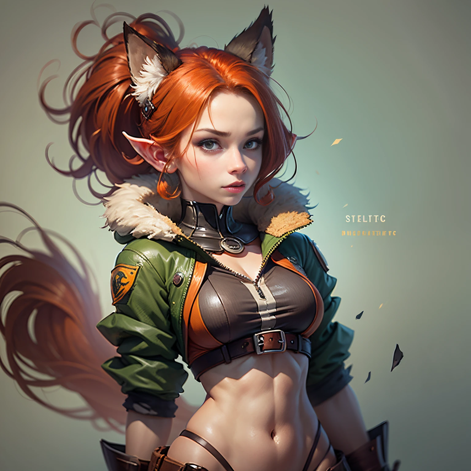 Furry Girl. Redhead with ears. Static posture. Concept art. Character scrolling. --auto --s2