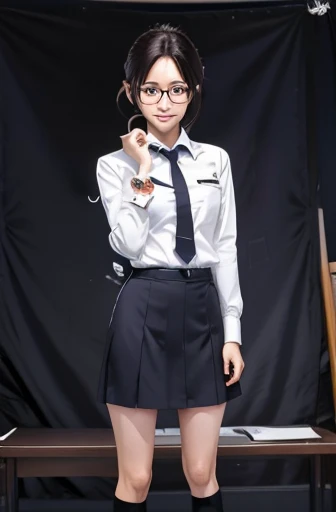 Anime girl wearing glasses and tie, Newcomers to the workplace,Freshly graduated college students,Cute nerdy smile, Sase-ri, Anime cute art style, The Danganronpa Theory broke the Seven Seas, Haruma Yayoi's hint, Official character art, heroines 👀 :8, Anime portrait of Shiina Ringo, offcial art, High-quality portraits, Yayoi Haruma, Kawaii realism,full-body portraits,Workwear,office backdrop