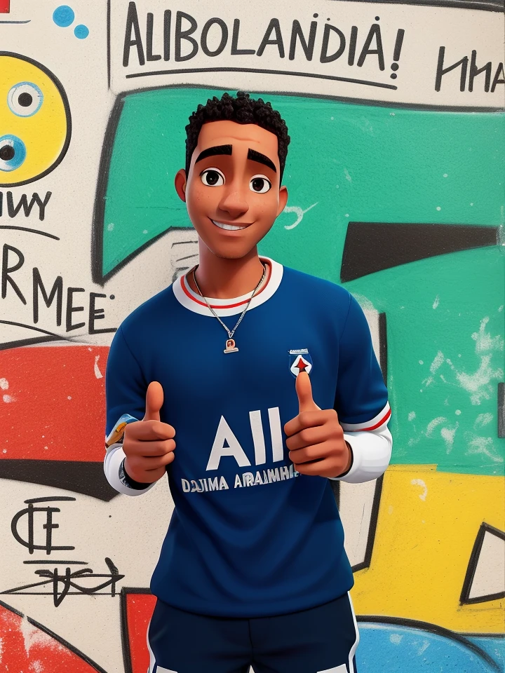 homem arafed em uma camisa azul dando um polegar para cima, Album art, oi marca ( Akwaaba Tommy ), album photo, inspirado em Willian Murai, alphonse muca, arte em alta, Adrien Girod, Estilo Mohamed Chahin, Mohamed Chahin, com uma pose cool, screensaver, Pose legal, visual deslumbrante, adolescente negro, arte mista