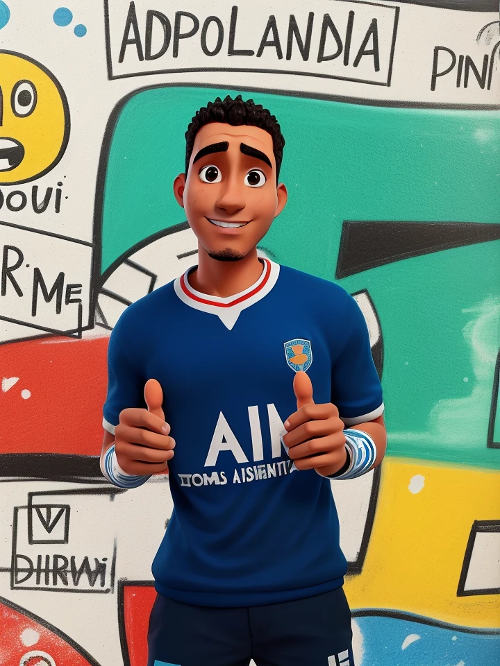 homem arafed em uma camisa azul dando um polegar para cima, Album art, oi marca ( Akwaaba Tommy ), album photo, inspirado em Willian Murai, alphonse muca, arte em alta, Adrien Girod, Estilo Mohamed Chahin, Mohamed Chahin, com uma pose cool, screensaver, Pose legal, visual deslumbrante, adolescente negro, arte mista