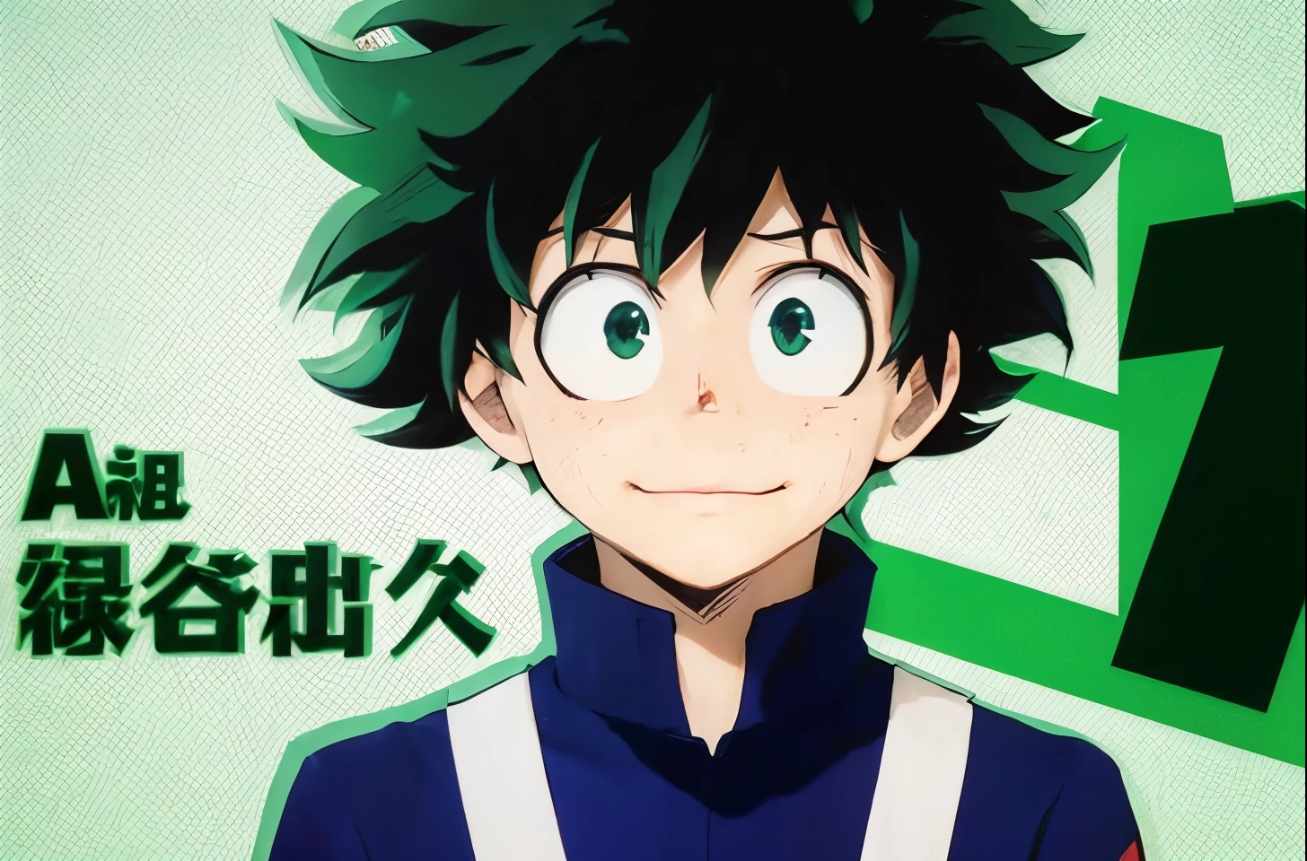  anime com cabelo preto e camisa branca e cachecol, boku no hero academia estilo, in my hero academia, Izuku Midoriya, My Hero Academia, inspirado em Jamie Hewlett, 2 d estilo anime, Gatilho Estilo de Arte de Anime, [[[[sorrindo malvado]]]], anime, Otaku Gangasta