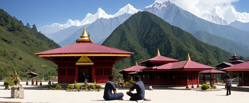 Nepal temple in mountain views coffee drinking time
