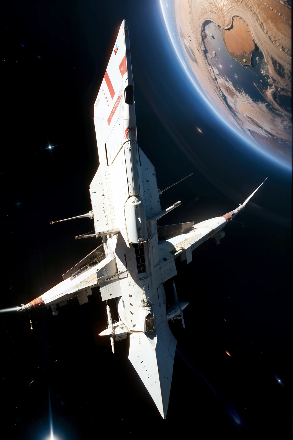 There are large spaceships flying in the universe,sci-fy,photorealestic,cold shades