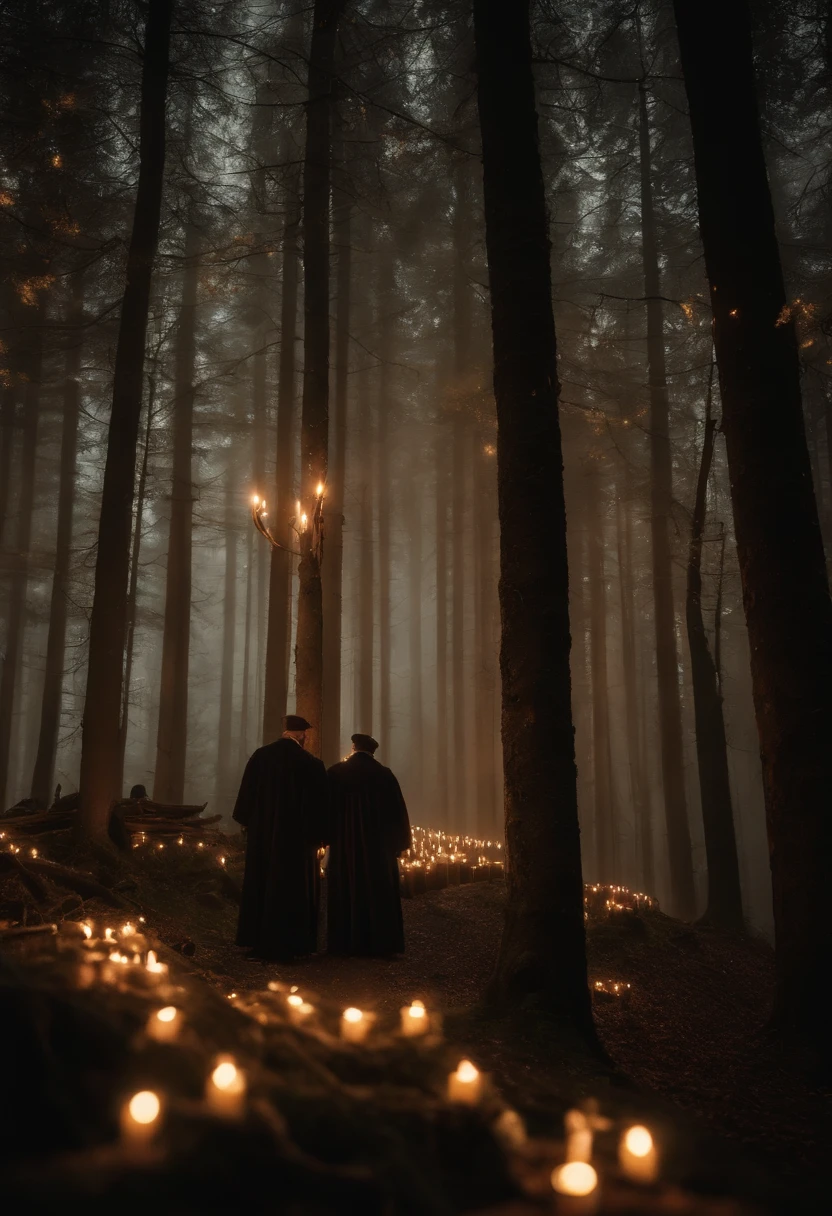 Martin Luther decorated the branches of trees in the forest with so many candles.、Creating the world&#39;s oldest illumination、Martin Luther and his disciples brighten up the vast forest with illuminations。