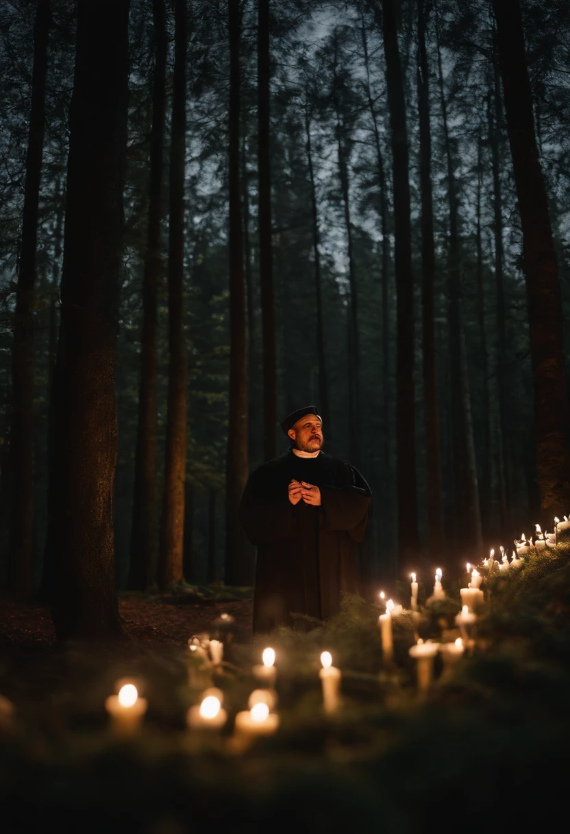 Martin Luther decorated the branches of trees in the forest with so many candles.、Creating the world's oldest illumination、Martin Luther and his disciples brighten up the vast forest with illuminations。