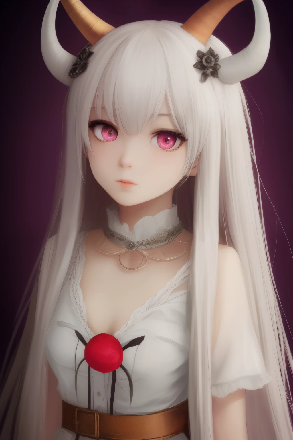 demon king white hair cute pink eyes horns